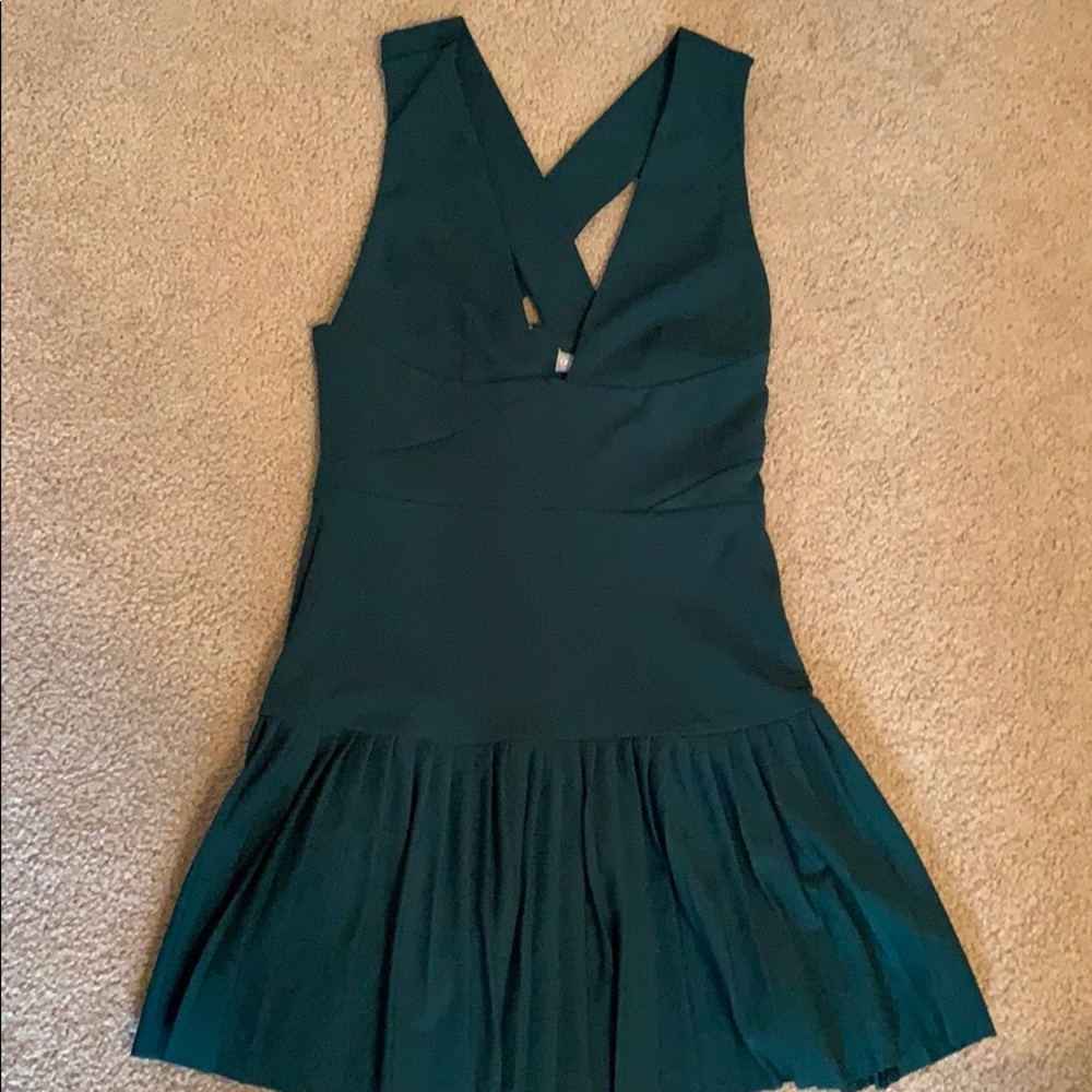 Petite plunge, cross back green dress